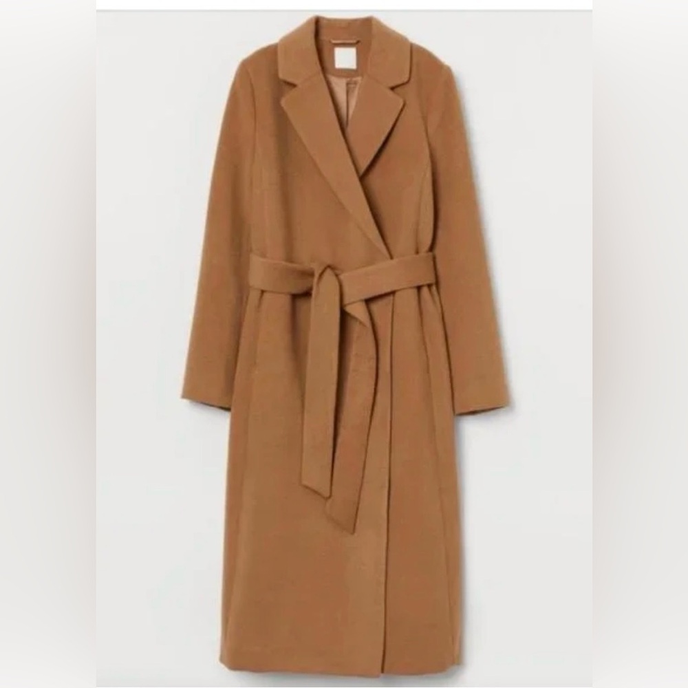 H&M Camel Wool-Blend Belted Coat